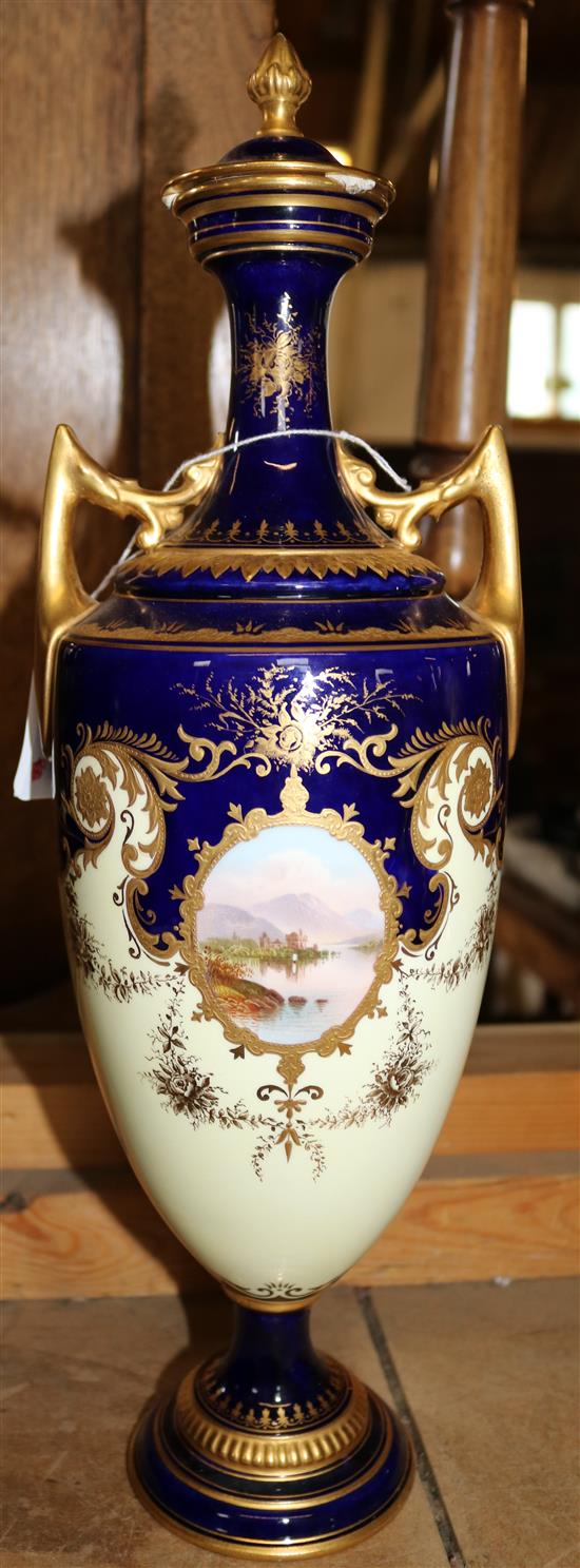 A large Coalport pedestal vase and cover, c.1897(-)